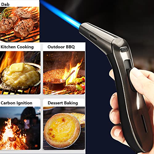 Jnfire Butane Torch Lighters Refillable, Adjustable Flame with Visible Fuel Tank, Kitchen Cooking Dab Torch for Creme Brulee Baking Cocktails BBQ Camping Welding (No Butane)