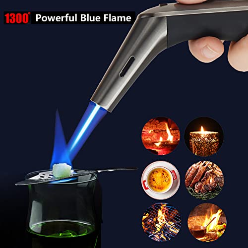 Jnfire Butane Torch Lighters Refillable, Adjustable Flame with Visible Fuel Tank, Kitchen Cooking Dab Torch for Creme Brulee Baking Cocktails BBQ Camping Welding (No Butane)