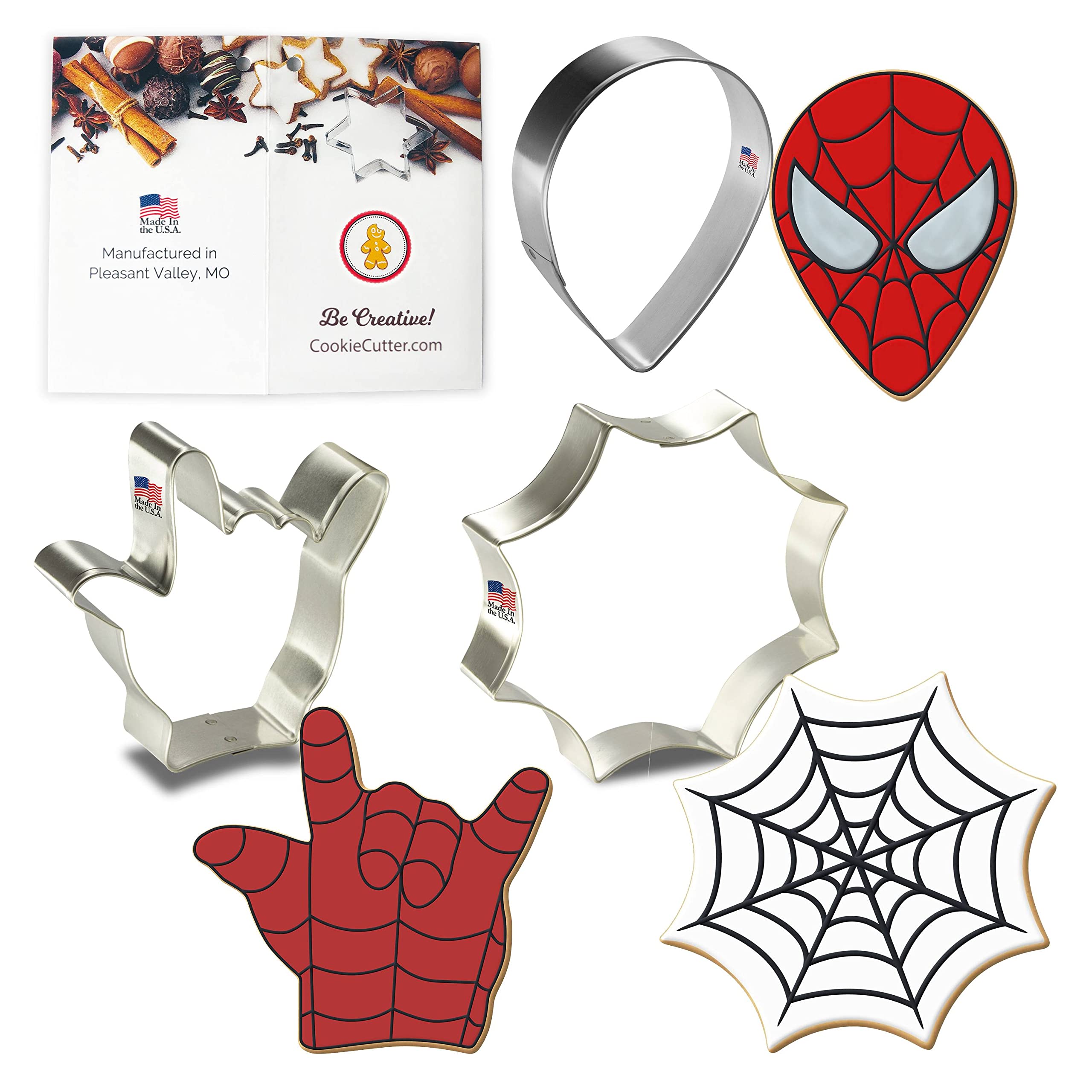 Foose Cookie Cutters Super Hero Cookie Cutter 3 Pc Set, 4-4.5 in, Spider Web Tin Plate Steel, USA