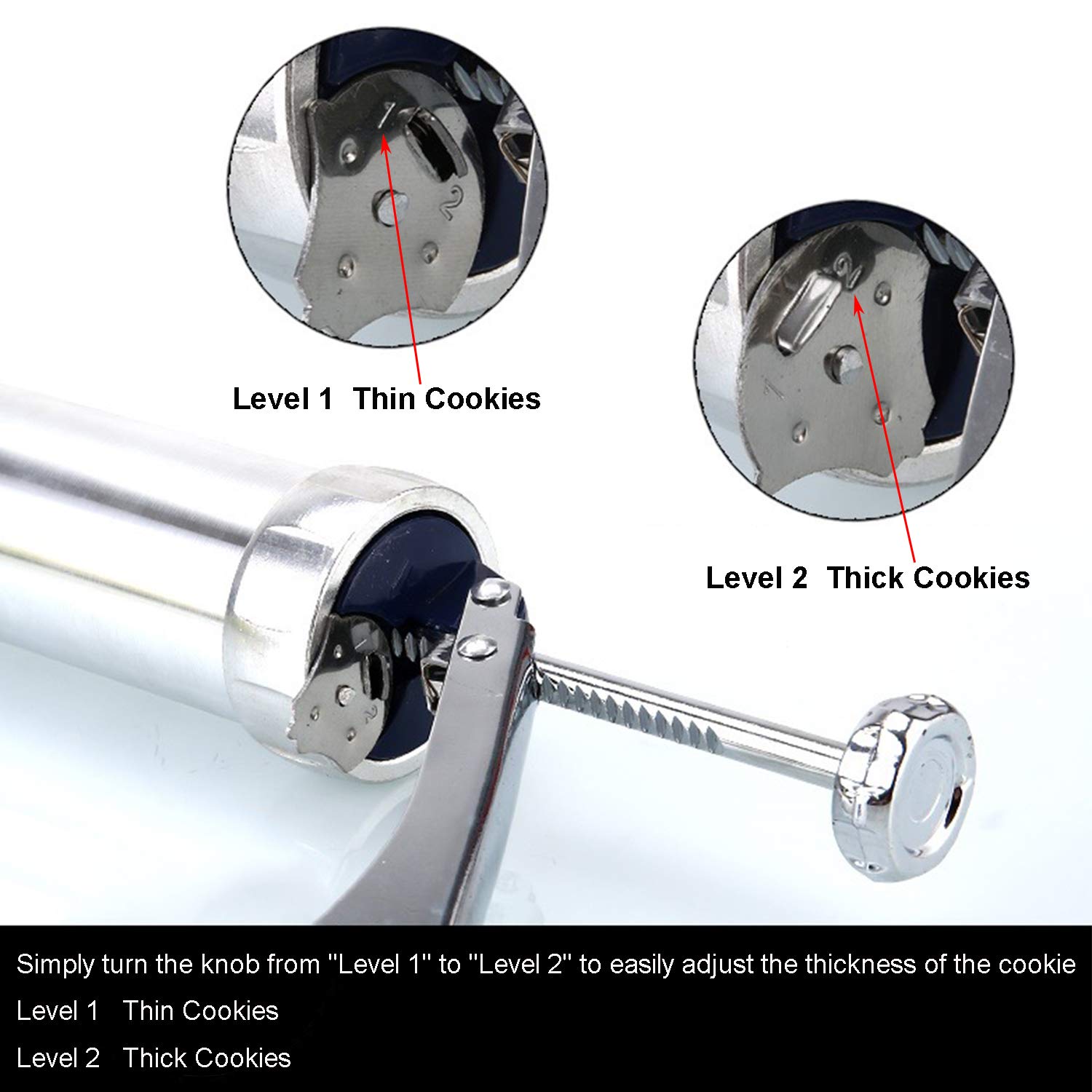 Spritz Cookie Press Gun Kit, Stainless Steel Biscuit Press Cookie Gun Set with 20 Cookie discs and 4 nozzles for DIY Biscuit Maker and Churro Maker