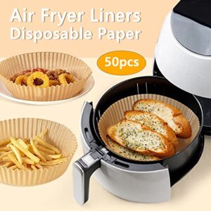 Air Fryer Liners Disposable Paper - 50pcs 7.9”Large Organic Food Grade Non-Chemical Coating, High Temperature Resistant, Oil/Water-proof Non-stick Airfryer Parchment Liners Baking Roasting Microwave