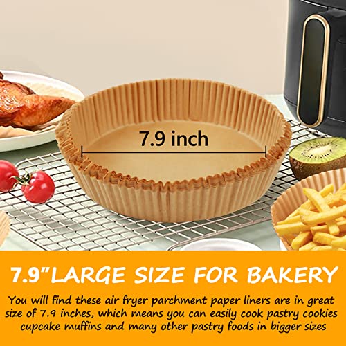 Air Fryer Liners Disposable Paper - 50pcs 7.9”Large Organic Food Grade Non-Chemical Coating, High Temperature Resistant, Oil/Water-proof Non-stick Airfryer Parchment Liners Baking Roasting Microwave