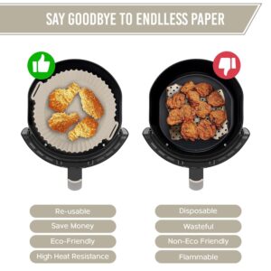2-Piece Set of Silicone Air Fryer Liners for 5 to 8 QT Baskets - Non-Stick Oven Accessories | Reusable, Heat Resistant, and Food Safe Alternative to Parchment Paper | Large 7.9 inch - White