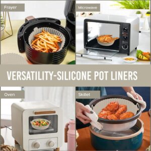 2-Piece Set of Silicone Air Fryer Liners for 5 to 8 QT Baskets - Non-Stick Oven Accessories | Reusable, Heat Resistant, and Food Safe Alternative to Parchment Paper | Large 7.9 inch - White