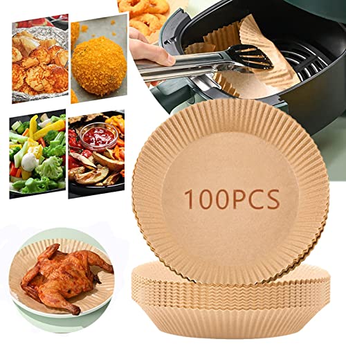 XWNZQDD Air Fryer Disposable Paper Liner, 100pcsNon-stick Disposable air Fryer Liner, Oil Proof, Waterproof, Suitable For air Fryer, Microwave Oven, Baking Cooking (100Pcs-6.3 inch), Yellow, 7.8x7.8