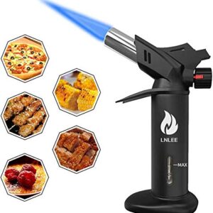 LNLEE Torch Culinary Cooking Torch for Creme Brulee Steak Baking, Refillable Professional Chef Kitchen Torch Lighters for Dab Rig Crafts Resin with Fuel Gauge Safety Lock Adjustable Flame (No Fuel)