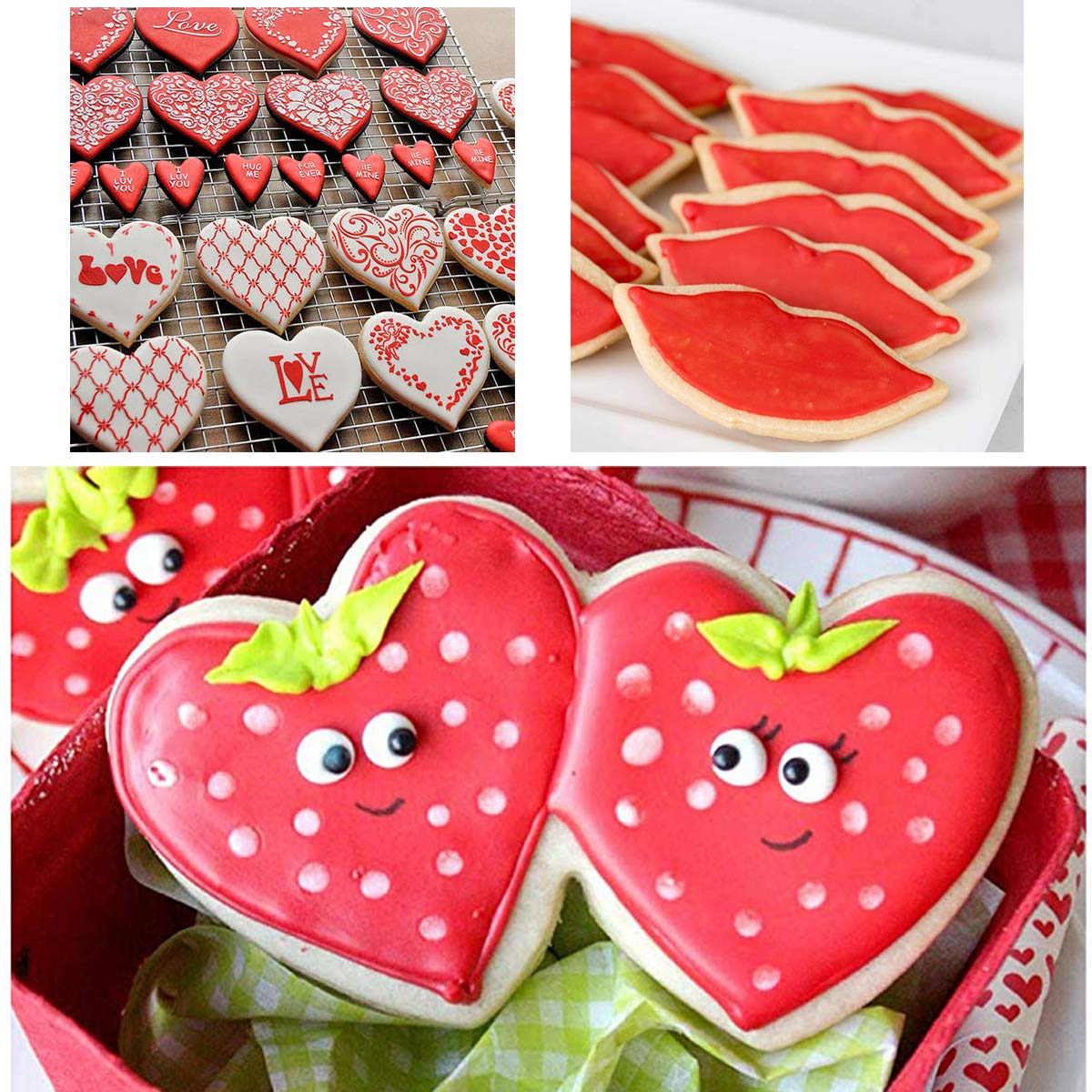 Valentine's Day Heart Cookie Cutter Set - 5 Piece Valentine Cookie Cutters - Heart, Lips, Heart with Arrow, Double Heart