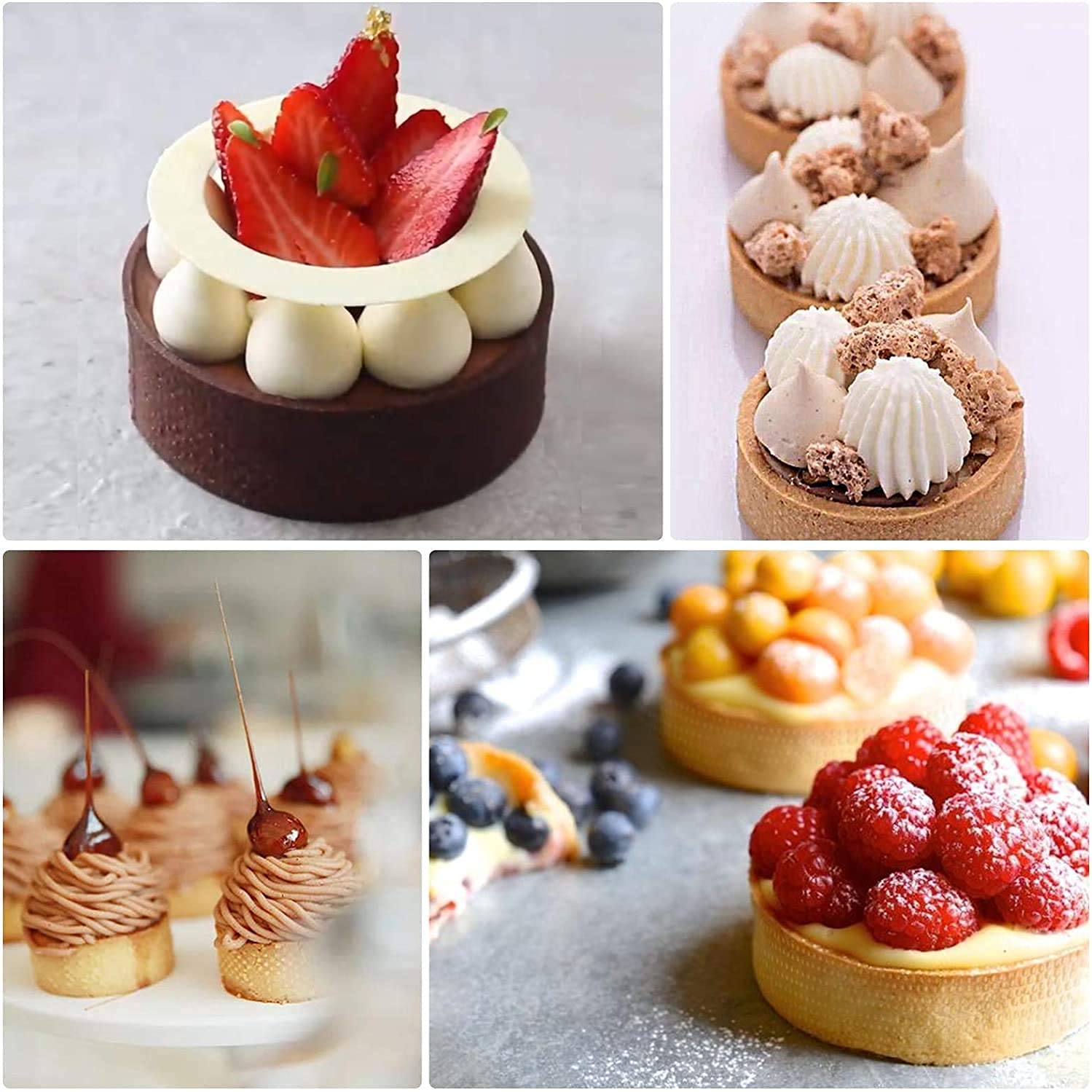 Tart Ring Molds, Hsxxf 8pcs Round Shape Cake Molds Mousse Circle Mini Tart Rings for Baking Muffin Mousse Cake Circle Cutter (8)