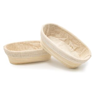 set of 2 9.7 inch oval rattan bread dough sourdough proofing baskets with fabric liners by blue ridge basket company