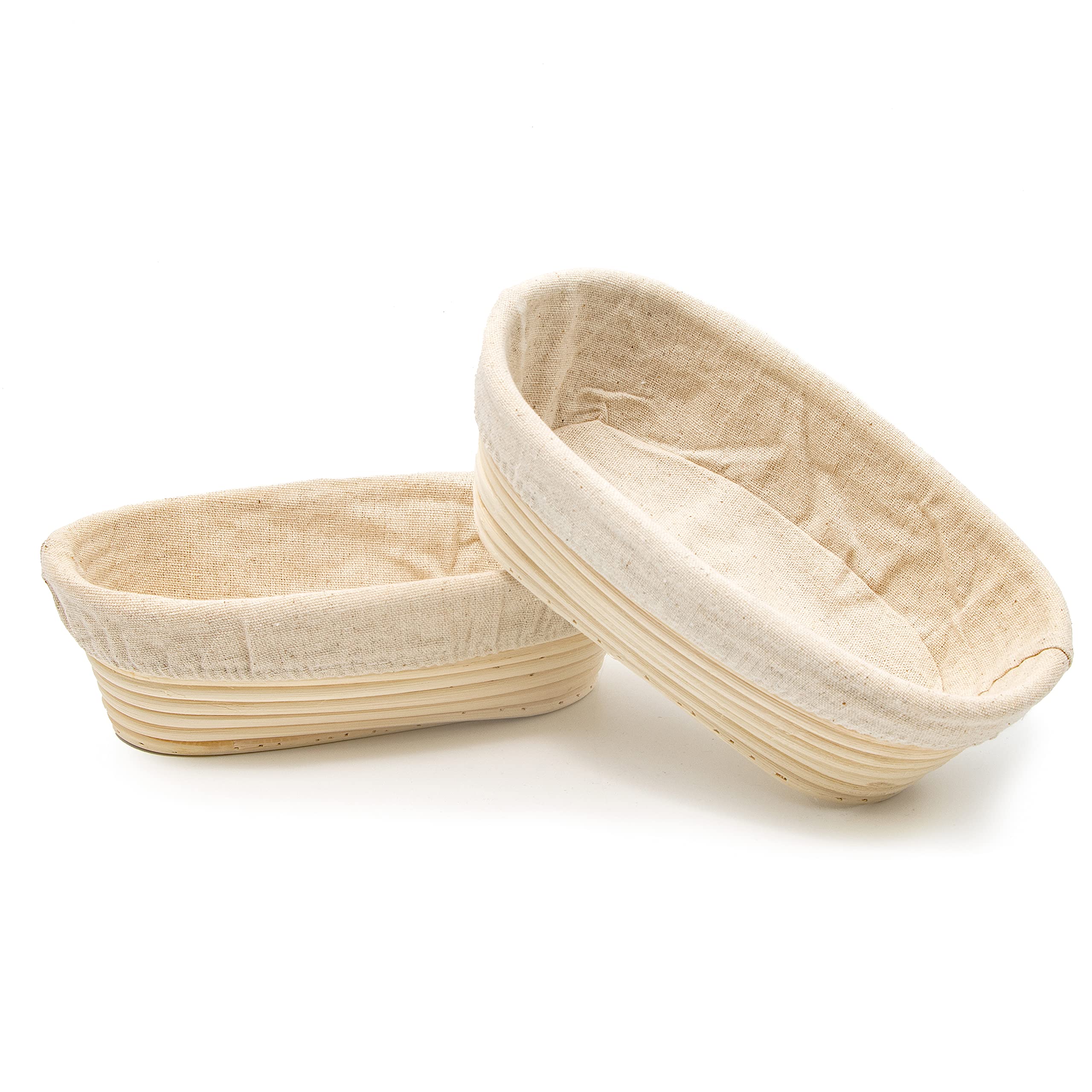 Set of 2 9.7 Inch Oval Rattan Bread Dough Sourdough Proofing Baskets with Fabric Liners by Blue ridge Basket Company