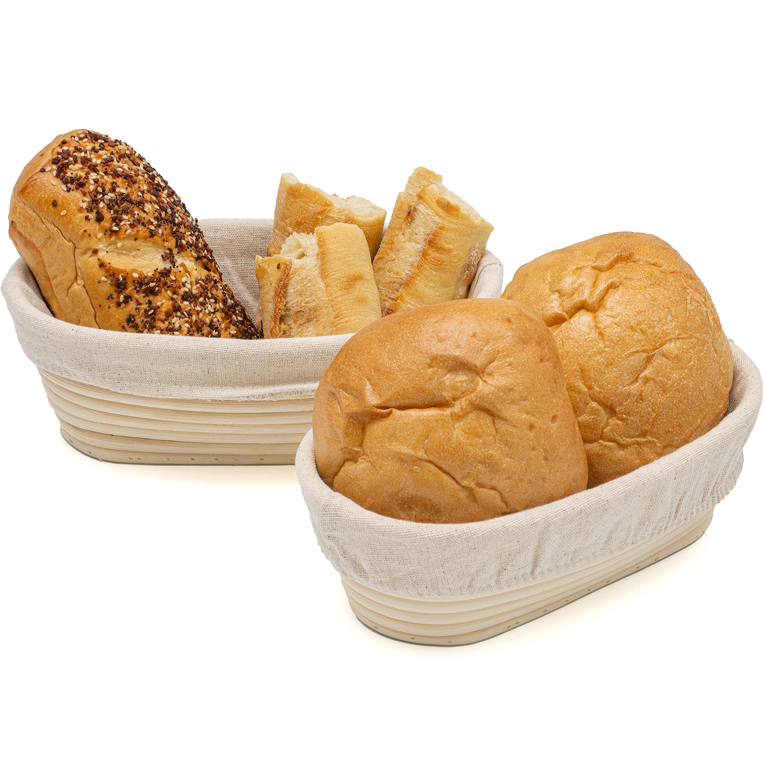 Set of 2 9.7 Inch Oval Rattan Bread Dough Sourdough Proofing Baskets with Fabric Liners by Blue ridge Basket Company