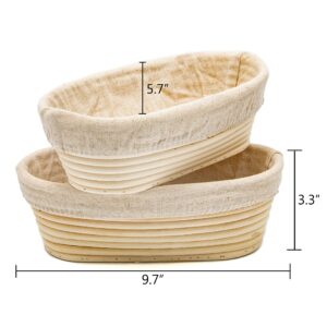 Set of 2 9.7 Inch Oval Rattan Bread Dough Sourdough Proofing Baskets with Fabric Liners by Blue ridge Basket Company