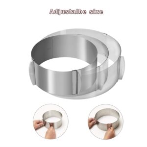 KINJOEK 6-12 Inch Cake Mold Ring, Retractable Stainless Steel Adjustable Round Mousse Cake Ring Milk Bar Mold Cake DIY Baking Mould Tool