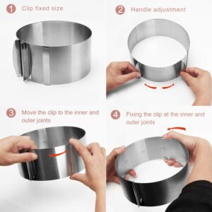 KINJOEK 6-12 Inch Cake Mold Ring, Retractable Stainless Steel Adjustable Round Mousse Cake Ring Milk Bar Mold Cake DIY Baking Mould Tool