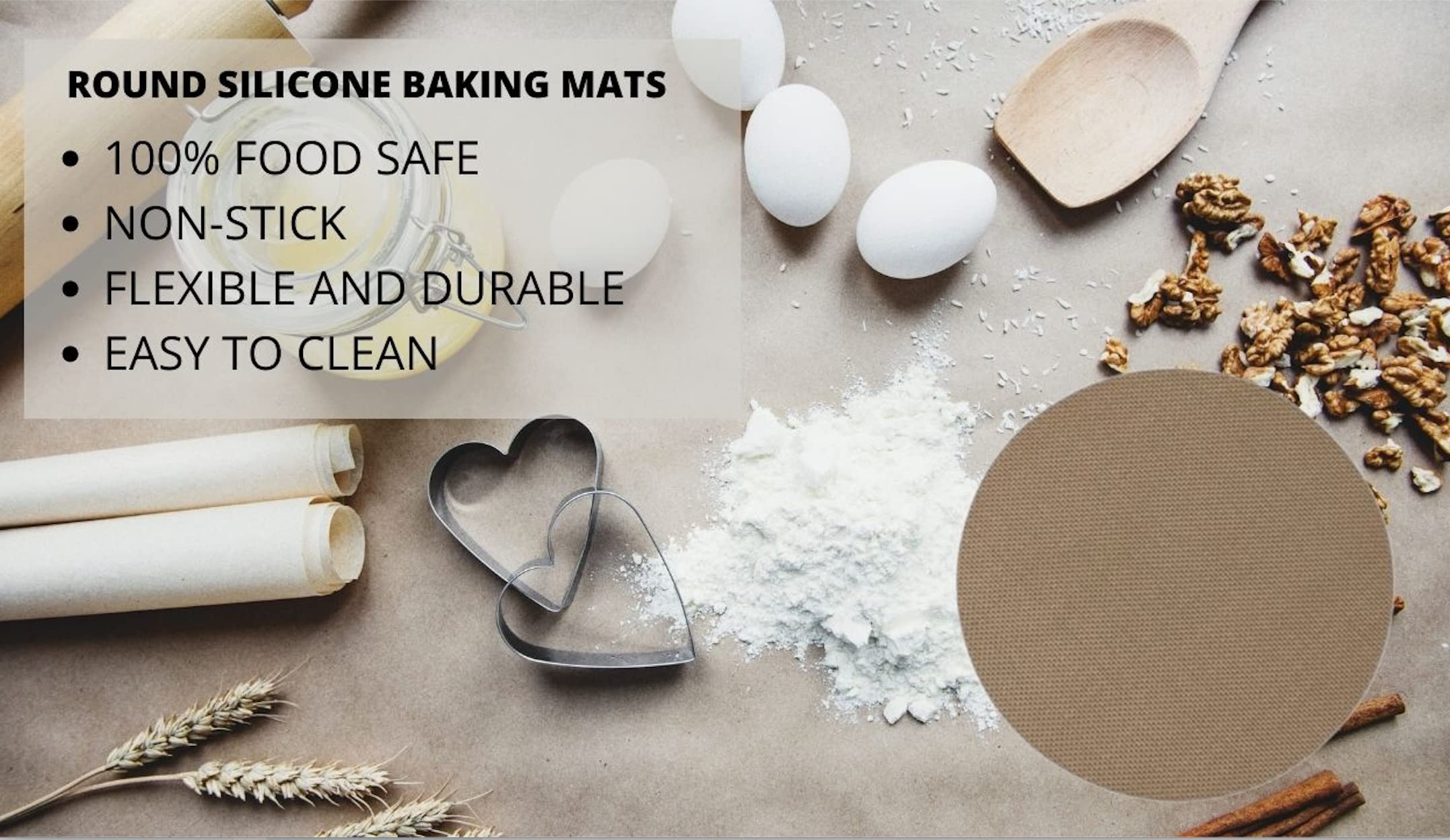2-pack Non-Stick Silicon Baking Mat (Circular, 8 inch) BPA Free, Reusable and easy to Wash. Great for Baking, Pizza, Tortillas and More!