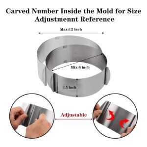 Cyimi Adjustable Cake Mould Stainless Steel Cake Mousse Ring 6 to 12 Inch, Thickened Cake Ring Mould Set of 2 for Baking,DIY Cake (Round+Square)