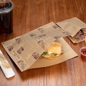 Bag Tek 10" x 9" Double Open Bags, 100 Large Deli Paper Sheets - Disposable, Greaseproof, Newsprint Paper Deli Wrap Liners, For Snacks, Cookies, And More, - Restaurantware