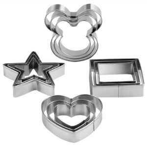 Metal Cookie Cutters Set - Mickey Mouse, Square, Heart, Star - 12Pieces Cookie Cutters - Fruit Cutter, Polymer Clay Cutters and Cookie Cutters for Kids - Cookie Cutter Set for Kitchen Baking