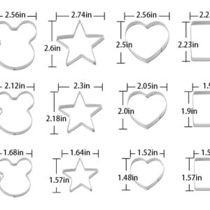 Metal Cookie Cutters Set - Mickey Mouse, Square, Heart, Star - 12Pieces Cookie Cutters - Fruit Cutter, Polymer Clay Cutters and Cookie Cutters for Kids - Cookie Cutter Set for Kitchen Baking