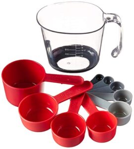 tovolo magnetic nested system cups & spoons for wet and dry ingredients, cup baking set, measuring spoons & cups for cooking, dishwasher-safe & bpa-free, candy apple red