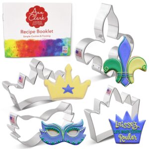 mardi gras new orleans cookie cutters 4-pc. set made in the usa by ann clark, king crown, princess crown, mask, fleur de lis