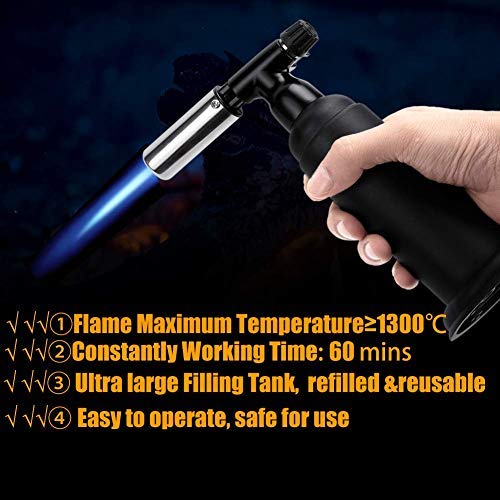 ofone Butane Torch, Refillable Kitchen Blow Torch Lighter, Cooking Culinary Torch with Safety Lock & Adjustable Flame for BBQ, Baking, Creme Brulee, Soldering, Camping