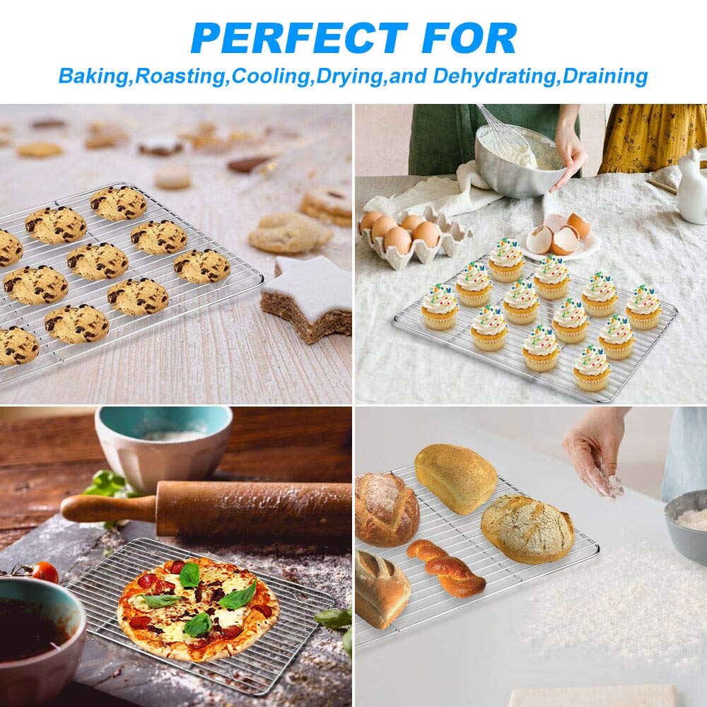 Baking Cooling Racks Set of 2, Stainless Steel Cooling Rack, Cookie Racks, Rectangle 9" x 11.8", Fit Quarter Sheet Pan, Cooking Racks for Toaster Oven, Frying, Roasting - Oven & Dishwasher Safe