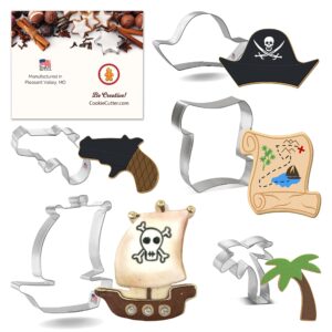 foose cookie cutters 5-piece birthday pirate cookie cutter set metal shapes made in usa, silver