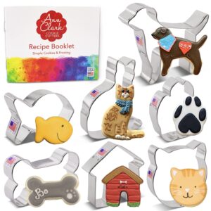 pet cookie cutters 7-pc. set made in the usa by ann clark, paw print, 4" bone, labrador, cat face, curled cat, and more