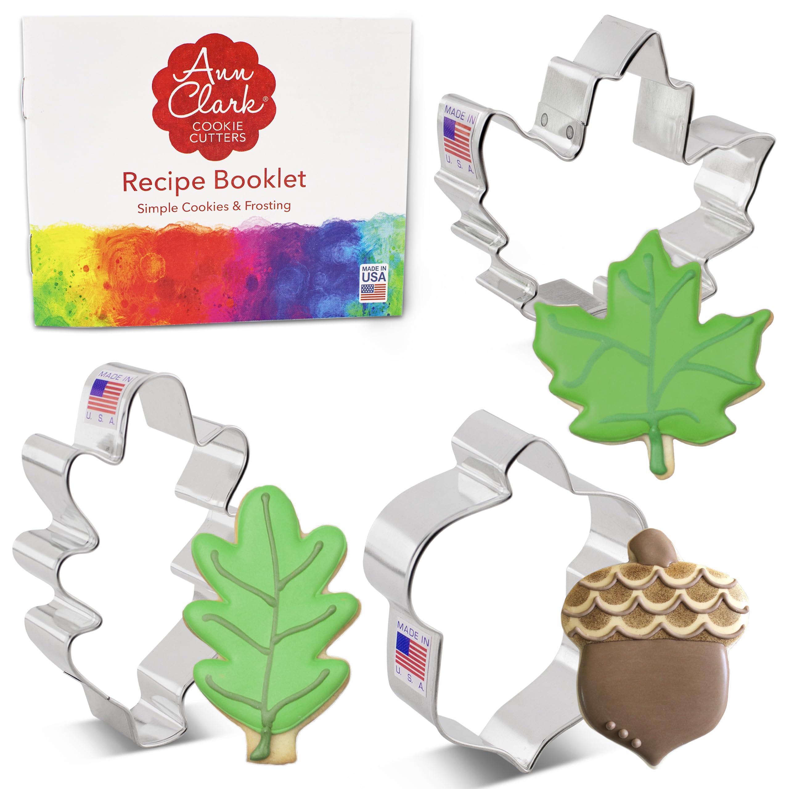 Fall Leaves Cookie Cutters 3-Pc. Set Made in USA by Ann Clark, Acorn, Maple Leaf, Oak Leaf