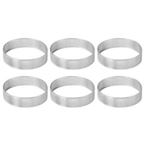 cake ring molds, 6pcs/set stainless steel porous tart ring, perforated pie cake ring mold, cake mousse ring with holes for baking dessert ring tools heat-resistant (size:8cm)