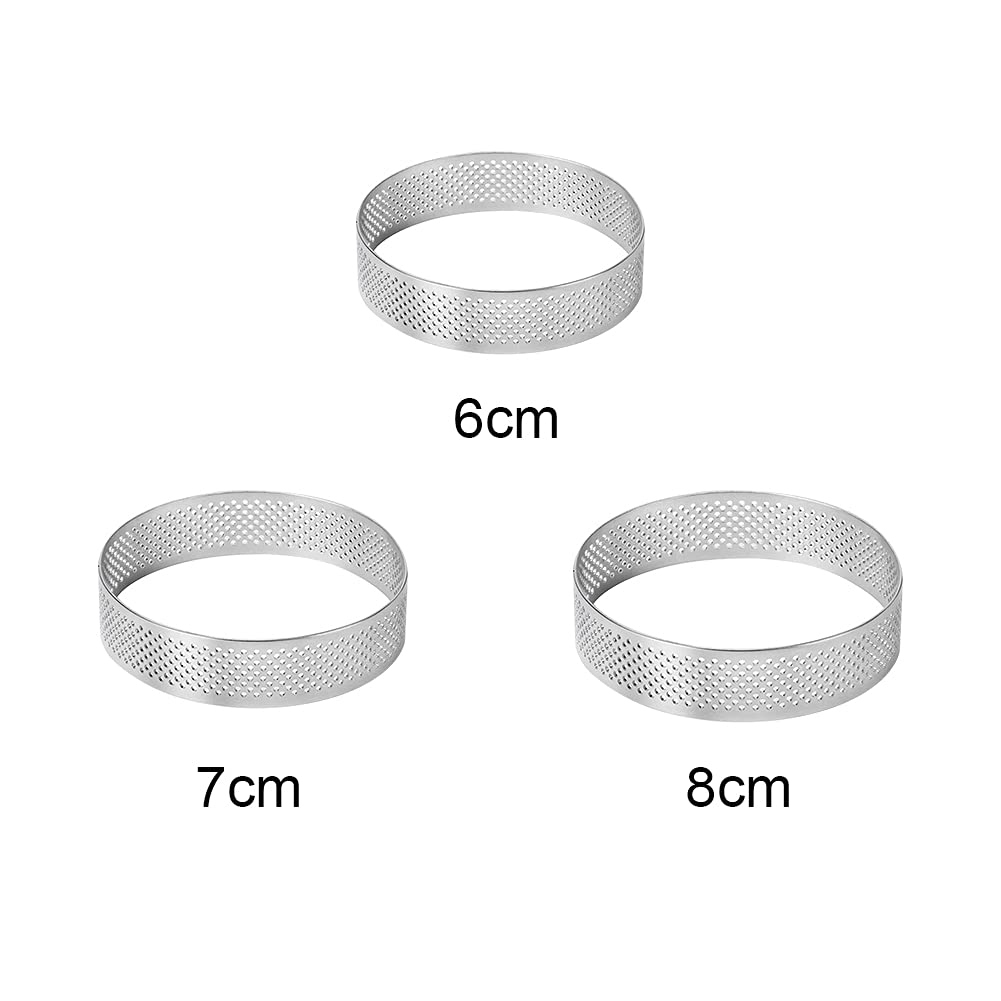 Cake Ring Molds, 6pcs/set Stainless Steel Porous Tart Ring, Perforated Pie Cake Ring Mold, Cake Mousse Ring with Holes for Baking Dessert Ring Tools Heat-Resistant (size:8cm)