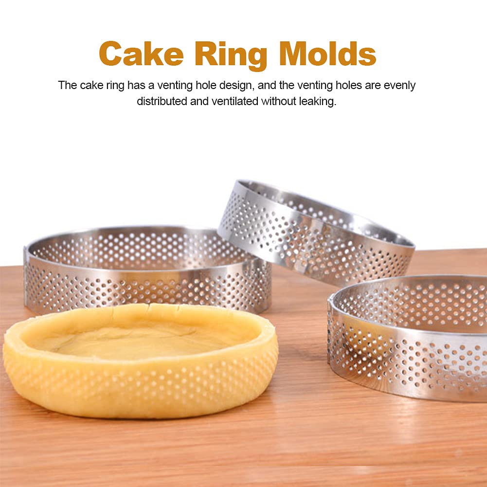 Cake Ring Molds, 6pcs/set Stainless Steel Porous Tart Ring, Perforated Pie Cake Ring Mold, Cake Mousse Ring with Holes for Baking Dessert Ring Tools Heat-Resistant (size:8cm)