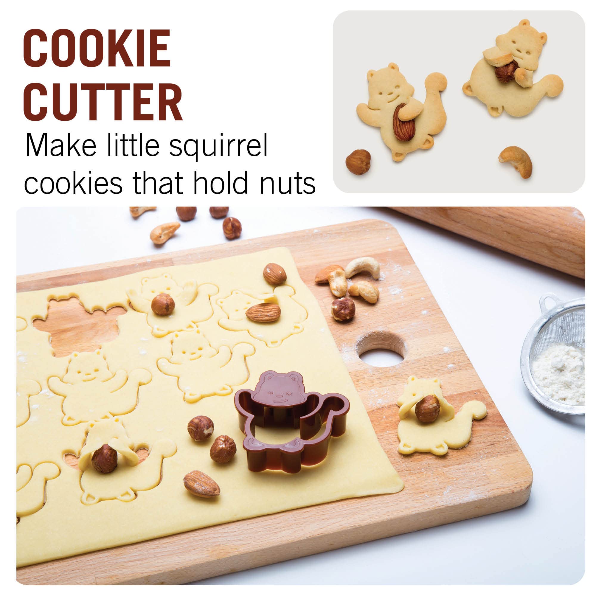 Nutter: Fun Cookie Cutter | Squirrel-Shaped Pastry Cutter for Adorable Cookies | Cute Kitchen Accessories | Cookie Cutters for Cookies that Hold Nuts in 1 Paw | Cool Kitchen Gadgets by Monkey Business