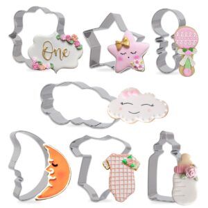 twinkle twinkle little star themed cookie cutters, 7 pack baby shower baking molds stainless steel biscuit sandwich cake cutter set with moon, star, cloud, baby onesies