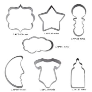 Twinkle Twinkle Little Star Themed Cookie Cutters, 7 Pack Baby Shower Baking Molds Stainless Steel Biscuit Sandwich Cake Cutter Set with Moon, Star, Cloud, Baby Onesies