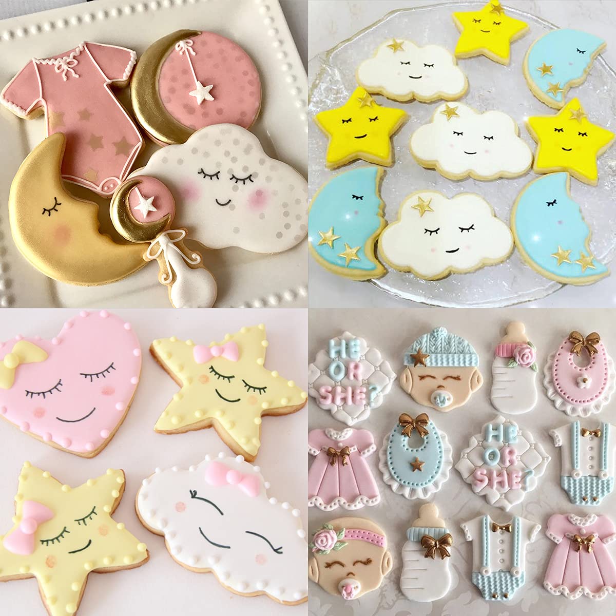 Twinkle Twinkle Little Star Themed Cookie Cutters, 7 Pack Baby Shower Baking Molds Stainless Steel Biscuit Sandwich Cake Cutter Set with Moon, Star, Cloud, Baby Onesies