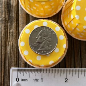 Bulk MINI Candy Nut Paper Cups - Mini Baking Liners - Yellow White Polka Dot - 100 Pack