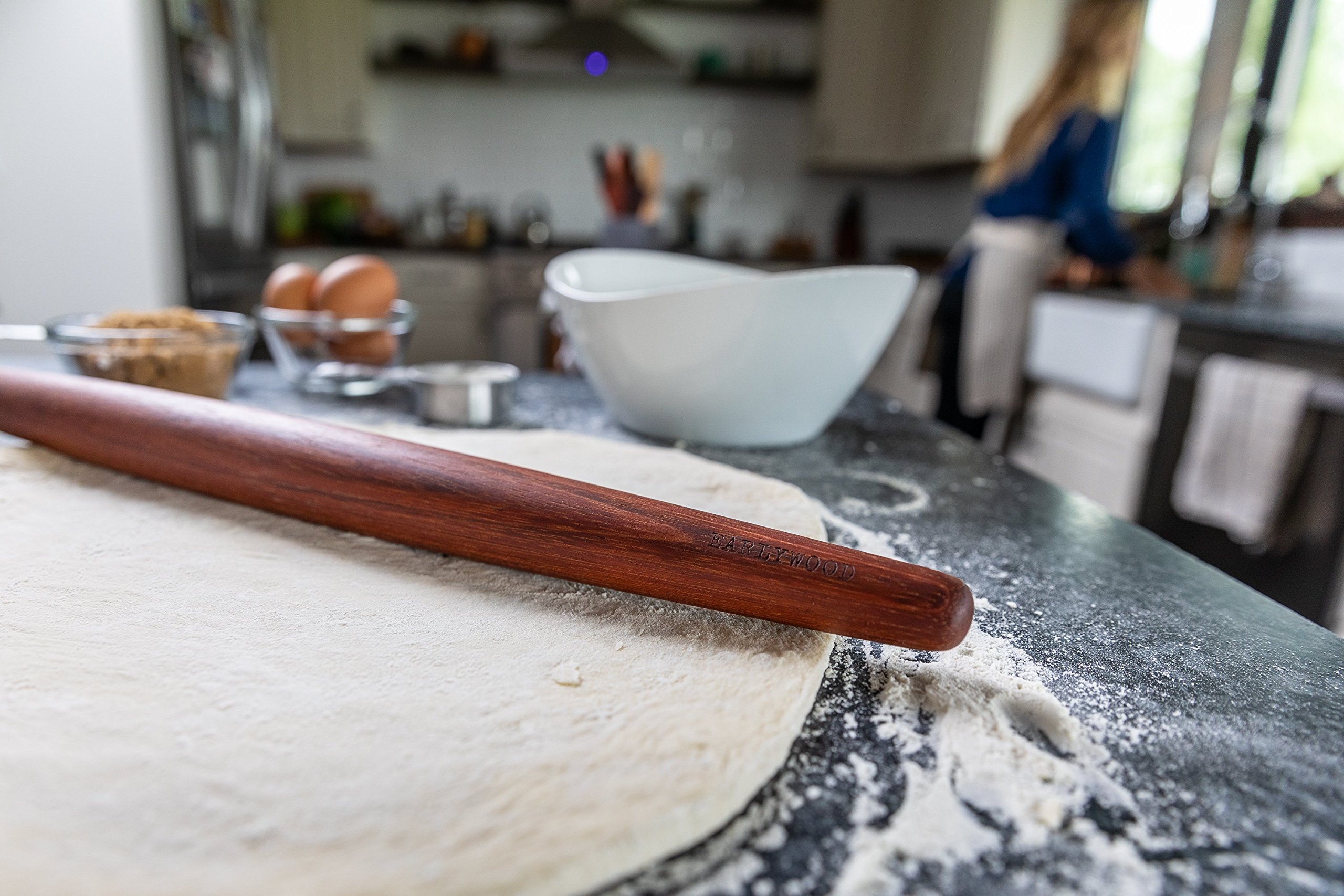 Earlywood French Rolling Pin - Tapered Wooden Rolling Pin for Baking Pizza, Pastry Dough or Pasta - Hard Wood Roller Baking Pin Made in USA, By Earlywood -Jatoba, Maple, Mexican Ebony,Multicolor