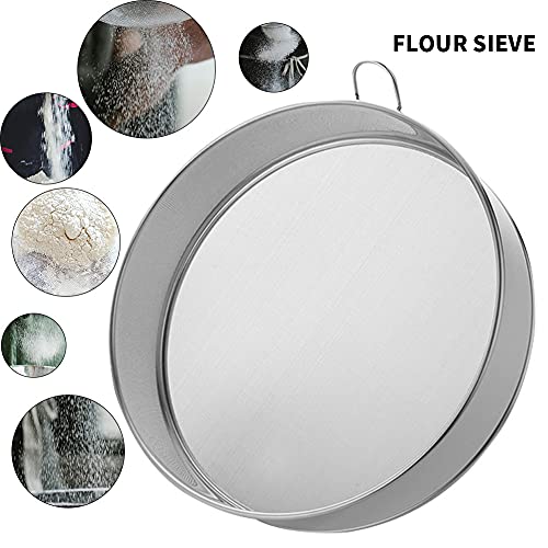 Flour Sifter,7.99 Inch Stainless Steel Sieve Fine Mesh Strainer With 80 Mesh,Durable Professional Kitchen Home Tool