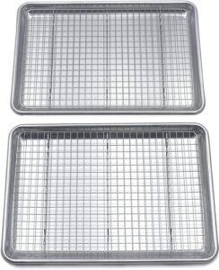 checkered chef baking sheet with wire rack set - aluminum cookie sheet and stainless steel cooling rack - non-stick, easy clean bakeware for cooking (jelly roll, 2 pack)