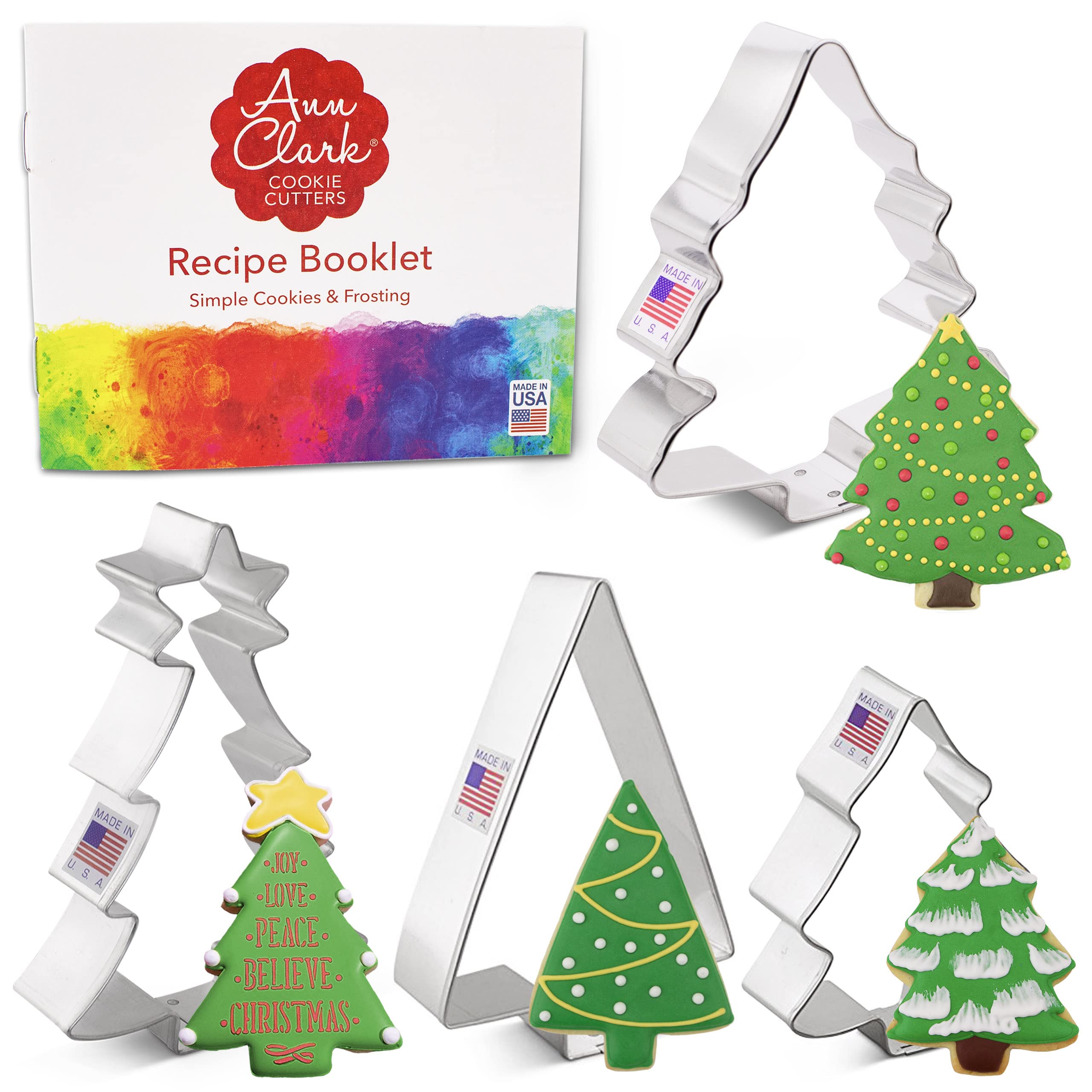 Christmas and Holiday Tree Cookie Cutters 4-Pc Set, Made in USA by Ann Clark