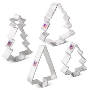 Christmas and Holiday Tree Cookie Cutters 4-Pc Set, Made in USA by Ann Clark