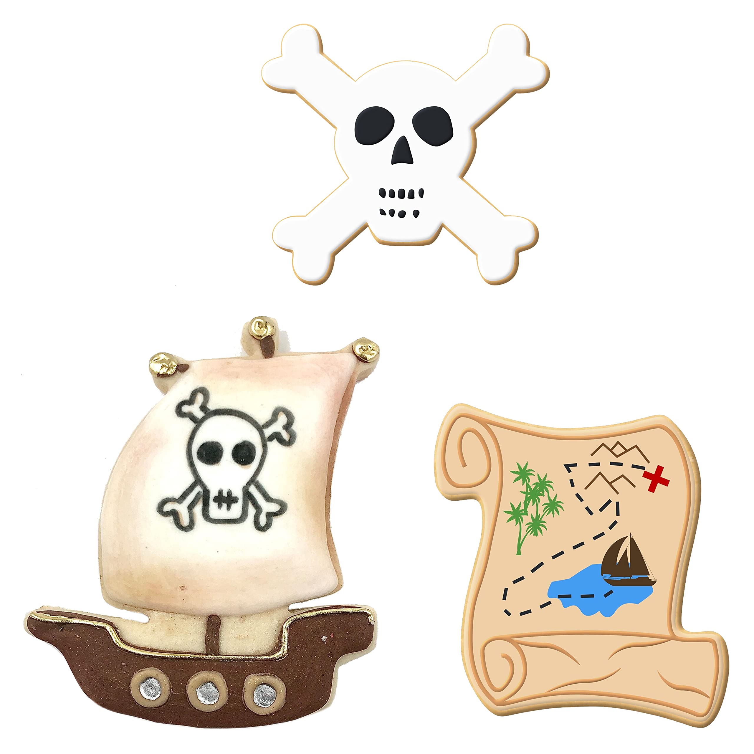 Foose Pirate Cookie Cutters 3 Piece Set with Recipe Card, Made in USA