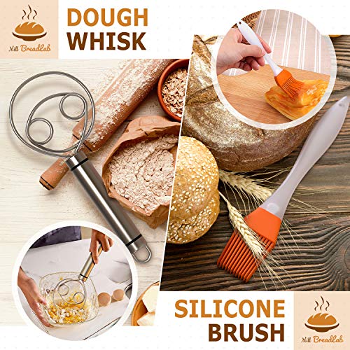 Bread Proofing Basket With Baking Tools - Sourdough Starter Kit With Bread Basket - Bread Proofing Baskets For Sourdough - Bread Making Set With Dough Whisk - Dough Scraper Baking Gifts For Bakers