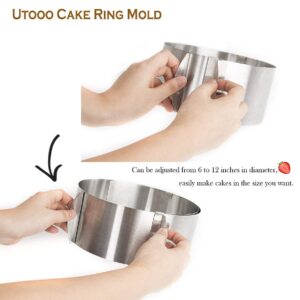 Utooo Stainless Steel Adjustable Round Cake Ring Mold, 6 to 12 Inches Cake Mousse Mold for Baking