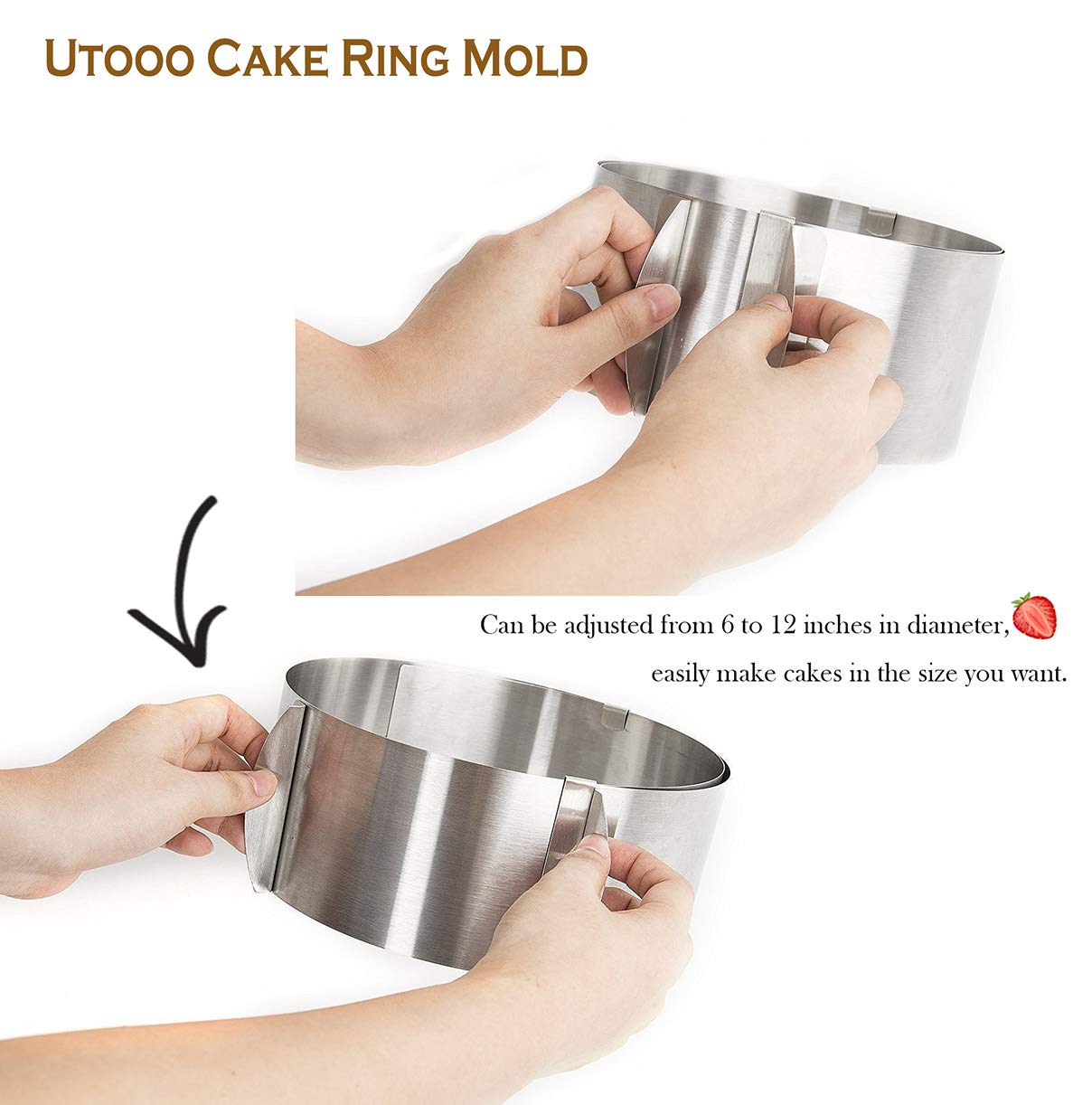 Utooo Stainless Steel Adjustable Round Cake Ring Mold, 6 to 12 Inches Cake Mousse Mold for Baking