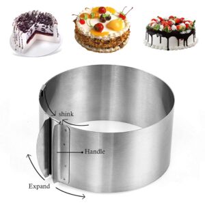 Utooo Stainless Steel Adjustable Round Cake Ring Mold, 6 to 12 Inches Cake Mousse Mold for Baking