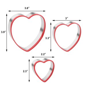 Heart Cookie Cutter for Valentine’s Day, 3 PCS Heart Shape Biscuit Cutter Set with Soft Silicone Heavy Duty Stainless Steel Baking Pastry Set for Decorating in Valentine’s Day, Birthday…