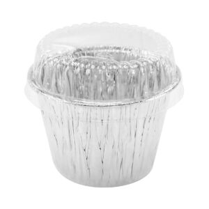 kitchendance disposable aluminum baking cake cup with dome lid - 7 ounces round dessert cups for cakes, muffin cups - aluminum foil baking cup perfect for baking, preparing food, 1210p, 50 count